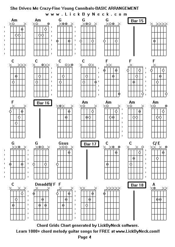 Chord Grids Chart of chord melody fingerstyle guitar song-She Drives Me Crazy-Fine Young Cannibals-BASIC ARRANGEMENT,generated by LickByNeck software.